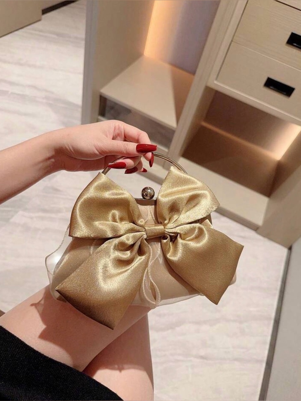 Elegant Gold Satin Bow Evening Bag NWT